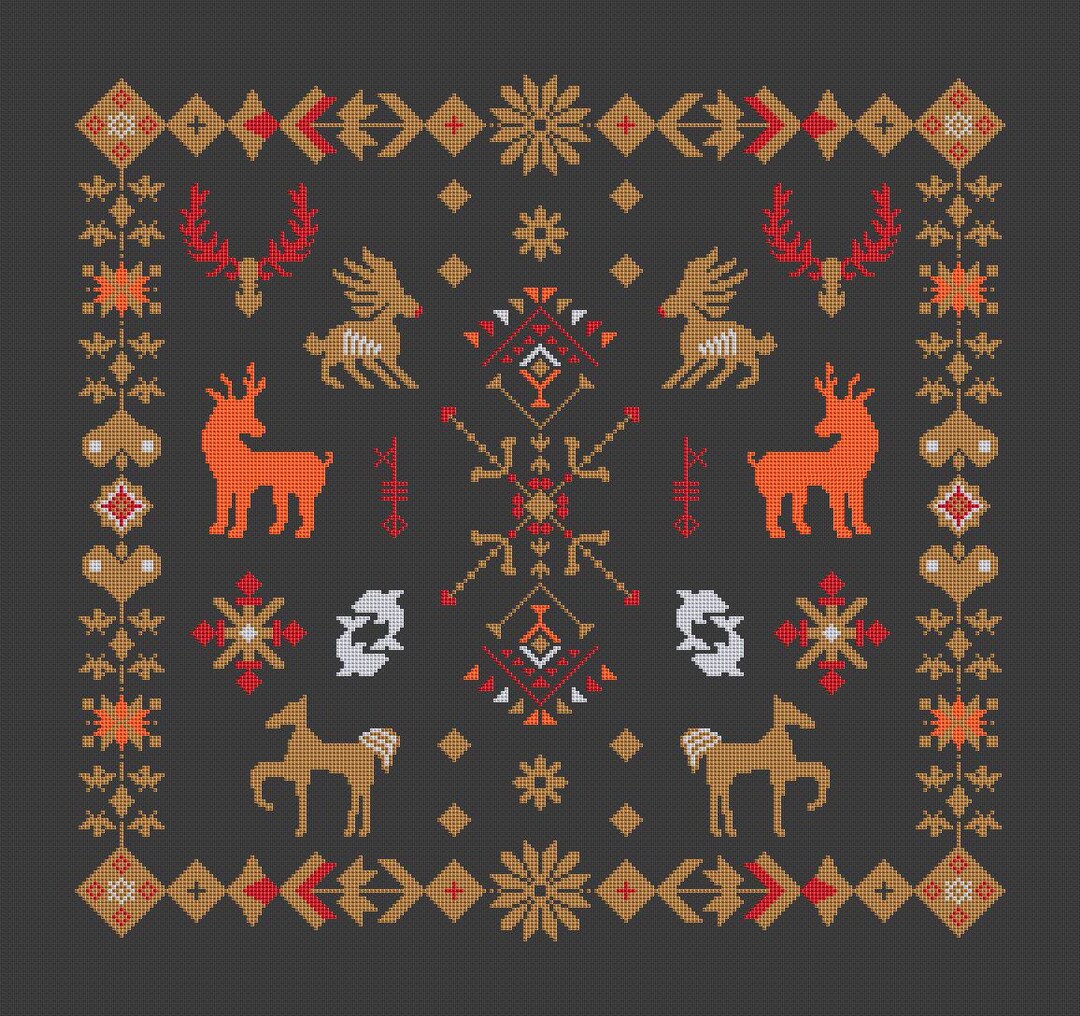 Viking Folk Style Cross Stitch Pattern PDF Nordic Animal Motifs ...