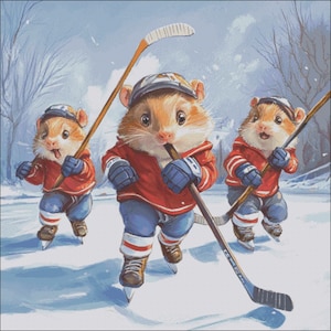 Cross Stitch Pattern PDF Hamster Hockey, digital desing, dms, mouse, xstitch pattern christmas, animal lover gift, gnome cross, embroidery