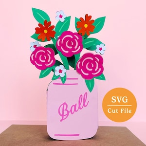 Bouquet de fleurs svg, svg de carte pop-up, vase de fleurs svg, svg de fleurs sauvages, svg de fleurs 3D, svg de carte boîte, svg de fleurs en couches, fleurs en papier