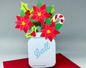 Christmas Card SVG, 3d Christmas bouquet, 3d Poinsettia Box Card, Christmas Pop up Card, Pop up card SVG, poinsettia svg, DIY Christmas card