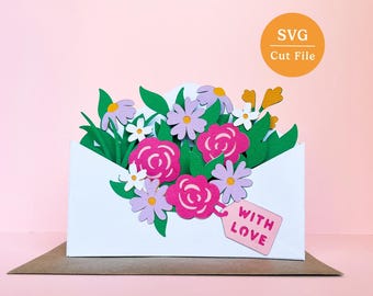 3D Blumen Umschlag Karte SVG | Digitale Schnittdatei für Cricut Silhouette