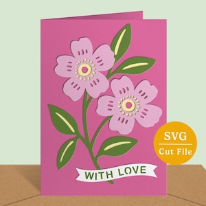Flower SVG Card | 3D Layered Floral Card for Cricut | Handmade Papercut Greeting Card