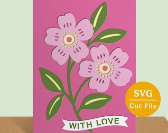 Flower SVG Card | 3D Layered Floral Card for Cricut | Handmade Papercut Greeting Card