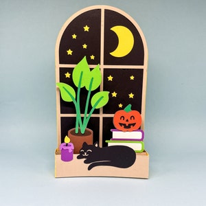 Halloween SVG, Tarjeta emergente SVG, Witchy svg, proyectos cricut, archivos cortados con láser de halloween, 3d svg - tarjeta diy, gato negro svg