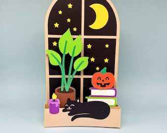 Halloween SVG, cartão pop-up SVG, Witchy svg, projetos cricut, arquivos de corte a laser de halloween, 3d svg - cartão diy, gato preto svg