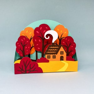 Cartão pop-up svg, arquivos de corte a laser de outono, svg de outono, svg de outono, svg aconchegante, projeto cricut, designs cricut, cartão pop-up DIY