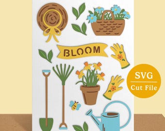 Garten Blüte SVG-Karte | 3D Frühling Papiermodell | Cricut Cut Datei zum Kartenbasteln