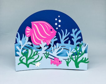 under the sea svg, fish svg, ocean svg, ocean shadowbox svg, greeting card svg, pisces svg, pop up card svg, cricut designs, cricut project