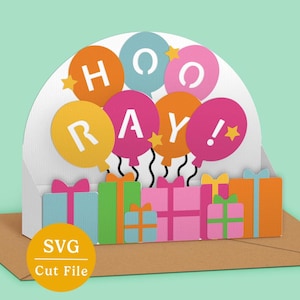 Carte d'anniversaire SVG, carte de célébration, carte pop-up SVG, carte bricolage pour Cricut et silhouette, carte 3d, téléchargement immédiat