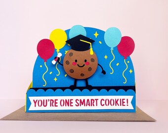 Tarjeta de graduación Smart Cookie SVG / Archivo de corte Cricut en capas 3D / Tarjeta de graduación linda / Tarjeta de graduación DIY / Tarjeta de graduación desplegable / PaperLilySVG