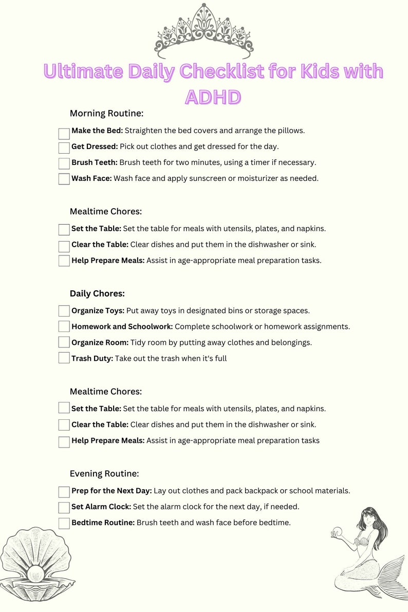 Printable ADHD Girls Ultimate Daily Chore Check List - Etsy