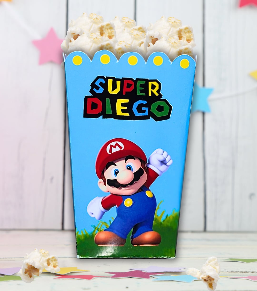 Personalized Popcorn Bucket,birthday Party,popcorn Box,mario Bros
