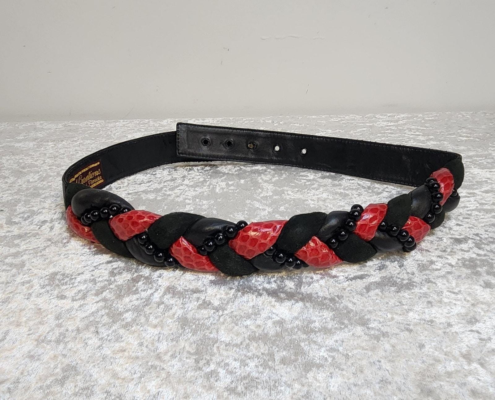 Vtg Waldorf Creations Miami Red Nylon Adjustable Belt Gold Leather Buckle Belts-  main image 4