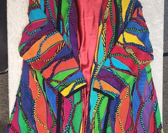 Vintage Coogi 3D Multicolor Cardigan Sweater Cable Knitwear Hip