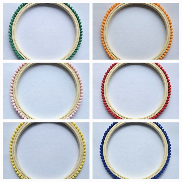Decorative Boho Pom Pom Bobble Trim Embroidery Hoop Frame for Stitching or Displaying Art - 3",4"5",6"7",9" FREE DELIVERY