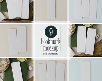 9 Bookmark Mockup Bundle, 2x6 inch Bookmark Mockup, Smart Object, Minimal Styled Stock, Stationery Mockup, Blank Bookmark Mockup, PSD Mockup
