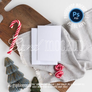 4x6 Christmas Card Mockup, Flatlay Greeting Card, PSD Holiday Mockup, Christmas Invitation Mockup, Smart Object, Minimal Styled Stock