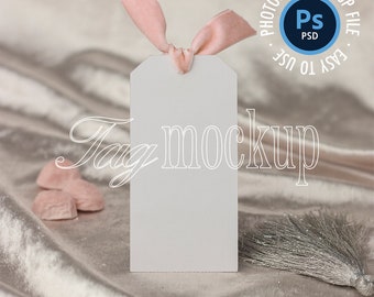 Maqueta de etiqueta de regalo, maqueta de etiqueta de 2,3x4,75 pulgadas, maqueta de etiqueta PSD, maqueta de papelería rosa, objeto inteligente, stock de estilo minimalista, etiqueta de agradecimiento