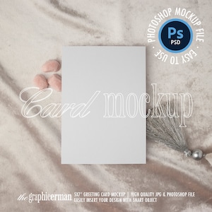 5x7 Greeting Card Mock up, Thank You Card Mockup, Invitation Mockup, Smart Object, Minimal Styled Stock, POD Valentine&#39;s Day Card Mockup PSD