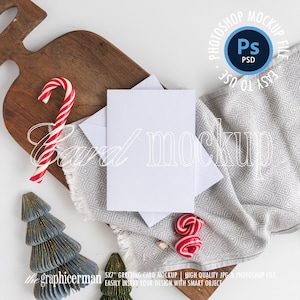 5x7 Christmas Card Mockup, Flatlay Greeting Card, PSD Holiday Mockup, Christmas Invitation Mockup, Smart Object, Minimal Styled Stock
