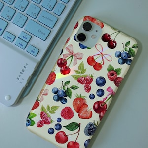 Berries Phone Case Summer Fruity Coquette Phone Case Strawberry Blueberry Cute Phone Case iPhone 15 14 13 12 11