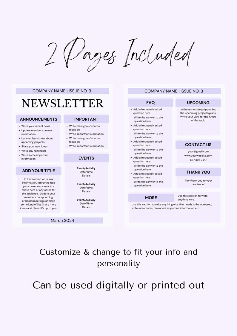 Newsletter Template Small Business Editable Canva Monthly Newsleetter ...