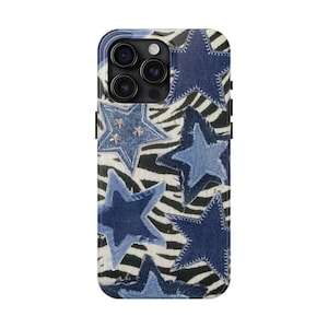 スター フォン ケース トレンディなゼブラ プリント フォン ケース デニム スター キュート イット ガール フォン ケース iPhone 15 1413 12 11 Pro Max用