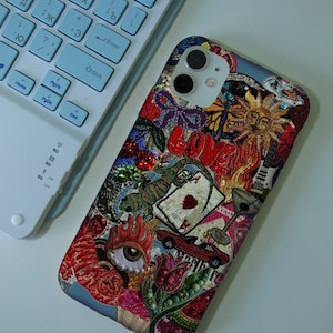 Mosaic Phone Case Vintage Collage Beads Charm Case for IPhone 15 14 13 12 11 Pro Max Case