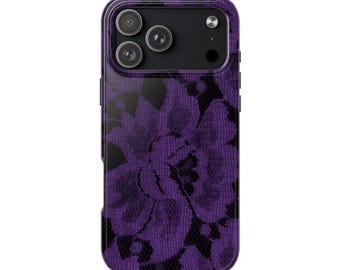 Purple Lace Phone Case, Trendy Whimsigoth Phone Case, Downtown Purple Rose Phone Case for IPhone 17 16 15 14 13 12 11 Pro Max