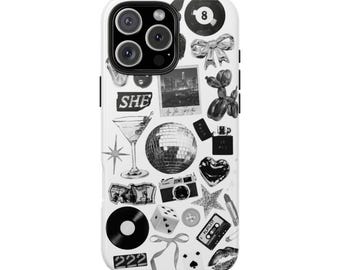 Trendy Black and White Cool Girl Phone Case Disco Ball Martini Phone Case It Girl Phone Case for iPhone 16 15 14 13 12 11 Pro Max