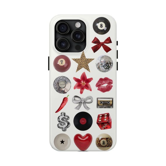 Trendy Cheetah Phone Case Lily 8 Ball Red Phone Case Disco Ball Cute Collage Phone Case for iPhone 15 14 13 12 11 Pro Max