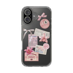 Pink Cute Clear Collage Phone Case Lily Flower Trendy Phone Case for iPhone 16 15 14 13 12 Pro Max
