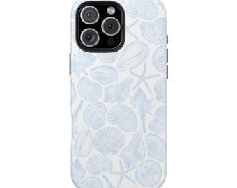 Watercolor Seashell Phone Case Summer Beach Blue Phone Case for iPhone 16 15 14 13 12 11 Pro Max