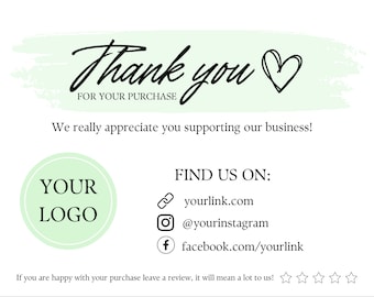 Thank You Card Template Small Business Editable Business Card Template