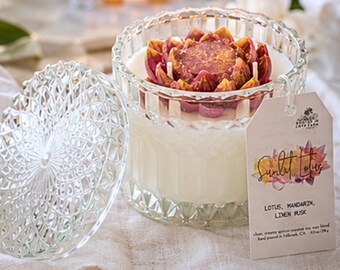 Lotus Blossom Candle | Fresh Citrus Floral Spa Scent | Crystal Vessel