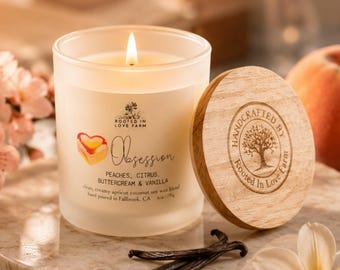 Peach Vanilla Candle | 6 oz Luxury Cozy Candle | Obsession - Warm Amber Musk Scent
