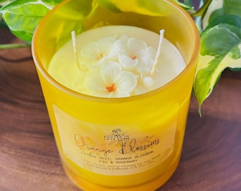 Orange Blossom Soy Candle: Citrus + Neroli & Cedarwood, Flower Embed | Natural Wax