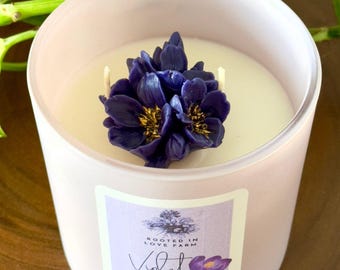 Violet Flower Candle: Jasmine + Bamboo, Flower Embed | Natural Wax