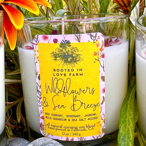 Wildflowers & Sea Breeze Candle | 2 Wicks | Fresh Floral Ocean Scent | Dried Flowers | Clean Burn Luxury Wax | Welcome Summer!