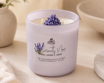 Lavender Bouquet Candle: French Lavender & Jasmine Scent, Luxury Apricot Coconut Wax Blend
