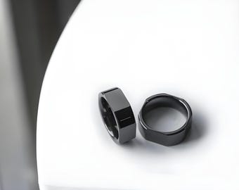 Black Zirconia Ceramic Ring: Modern Geometric Unisex Band
