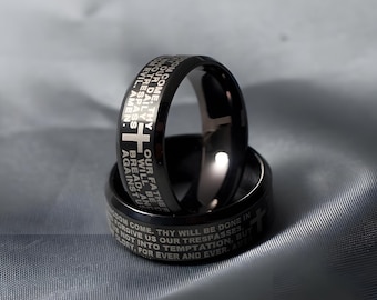 Schwarzer Ring | Vaterunser, Kreuz, Ehering