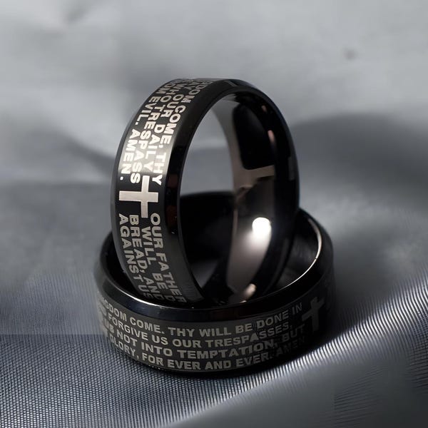 Anillo negro / Padre Nuestro, alianza de boda con cruz