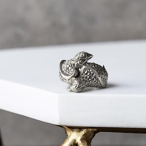 925 Sterling Silver Dragon Wrap Ring – Adjustable Fantasy Creature Jewelry for Men & Women