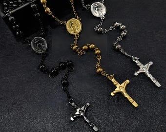 Rosenkranz-Halskette: Katholisches Kreuz aus Edelstahl, Perlenkette