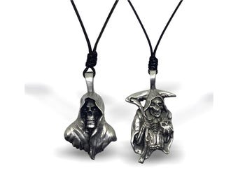 Ciondolo in peltro con Grim Reaper: collana gotica con scheletro incappucciato