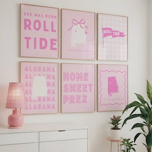Set of 30 University of Alabama Dorm Wall Art Pink Digital Prints Bama Girls Aesthetic Dorm Decor Instant Download Pink Roll Tide Dorm Decor