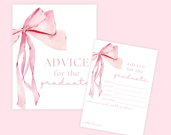 Coquette Bow Graduation Advice Cards: Pink Watercolor (Digital Download)
