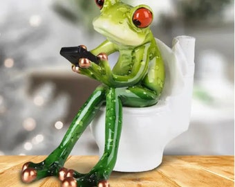 Frog on Toilet Red Eyes Funny Animal Figurine Gift