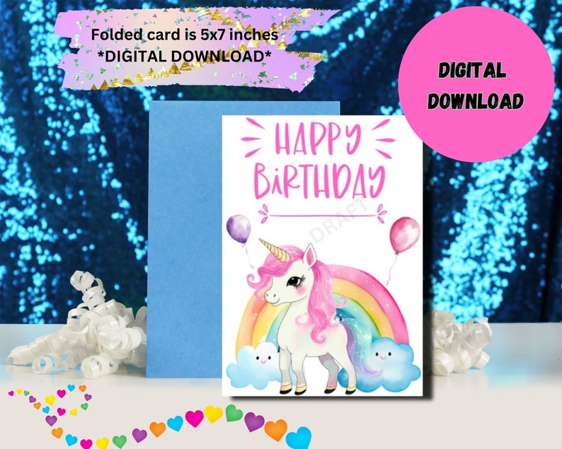 Printable Unicorn Card, Rainbow Unicorn Card, Greeting Cards, Digital Download, Rainbow Unicorn ...